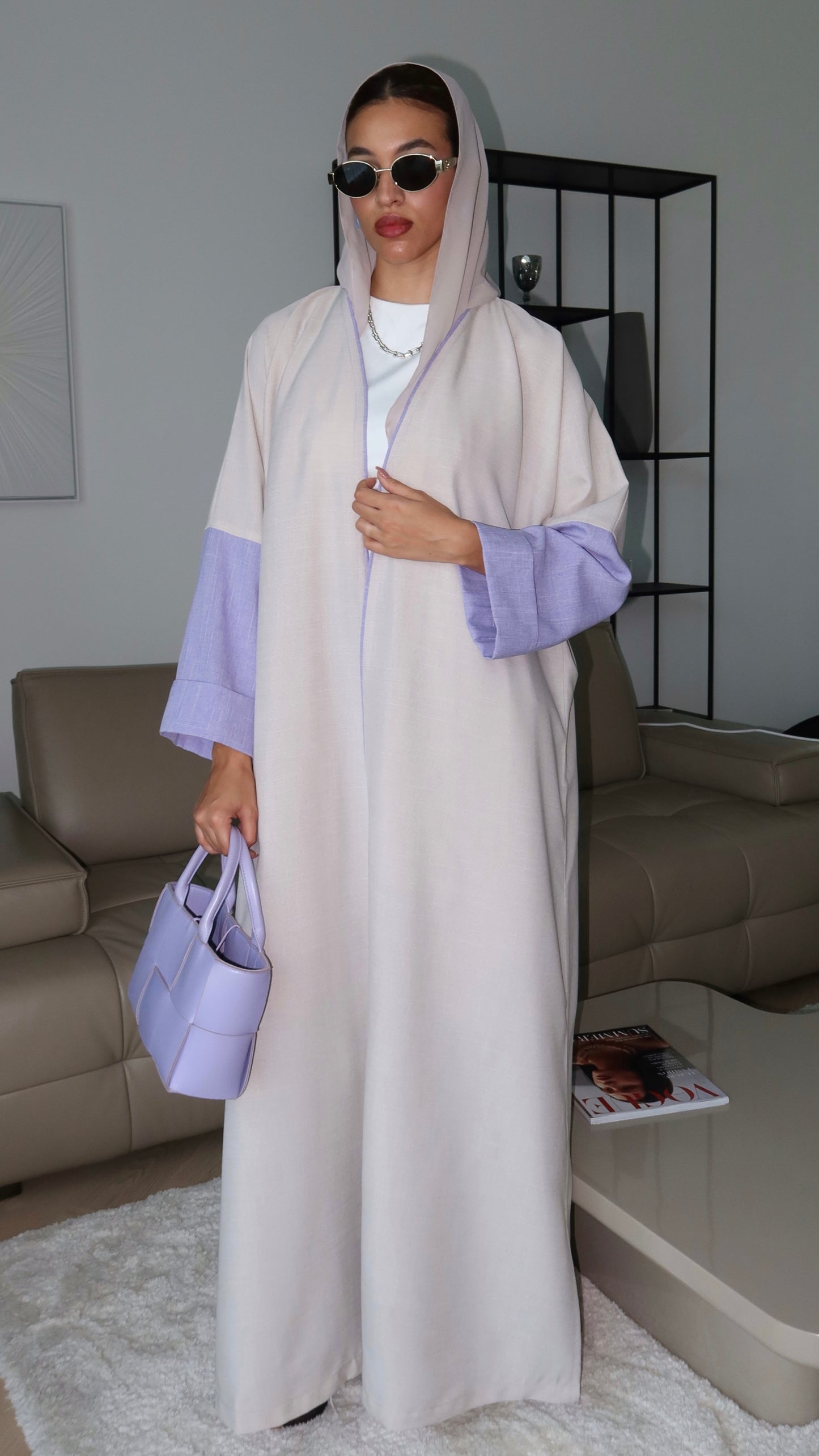E76-Summary soft linen abaya ( purple)