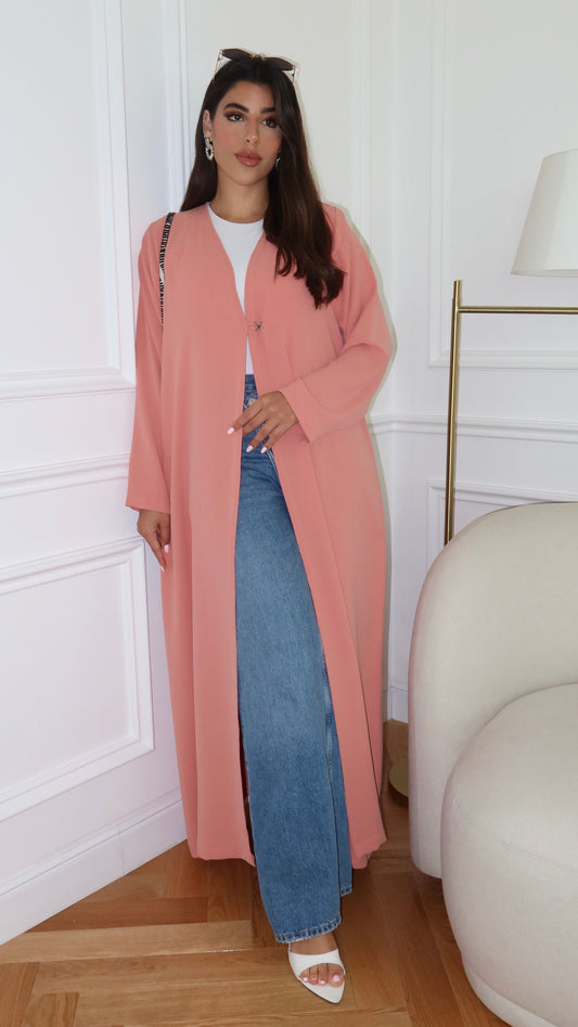 E84- Summary classic abaya ( Peach)
