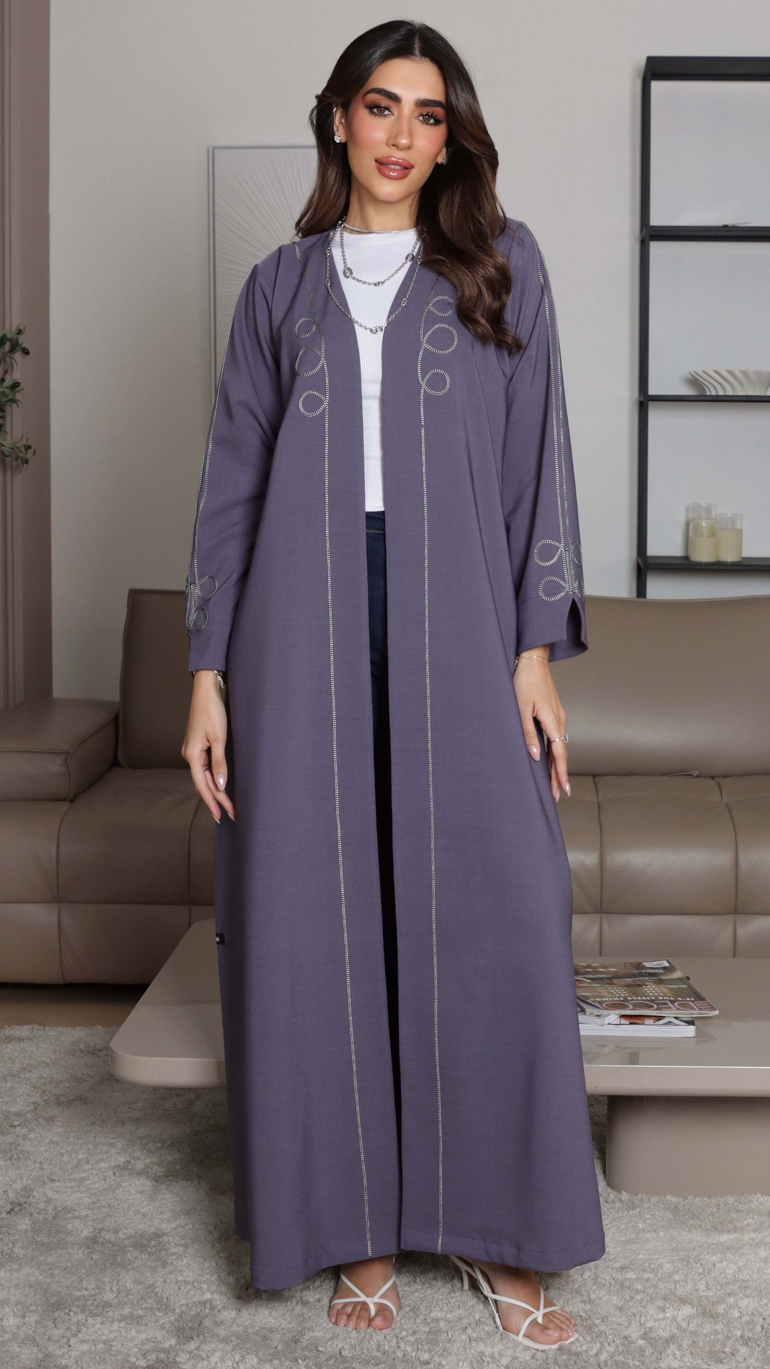 E104- Purple casual abaya with piping design
