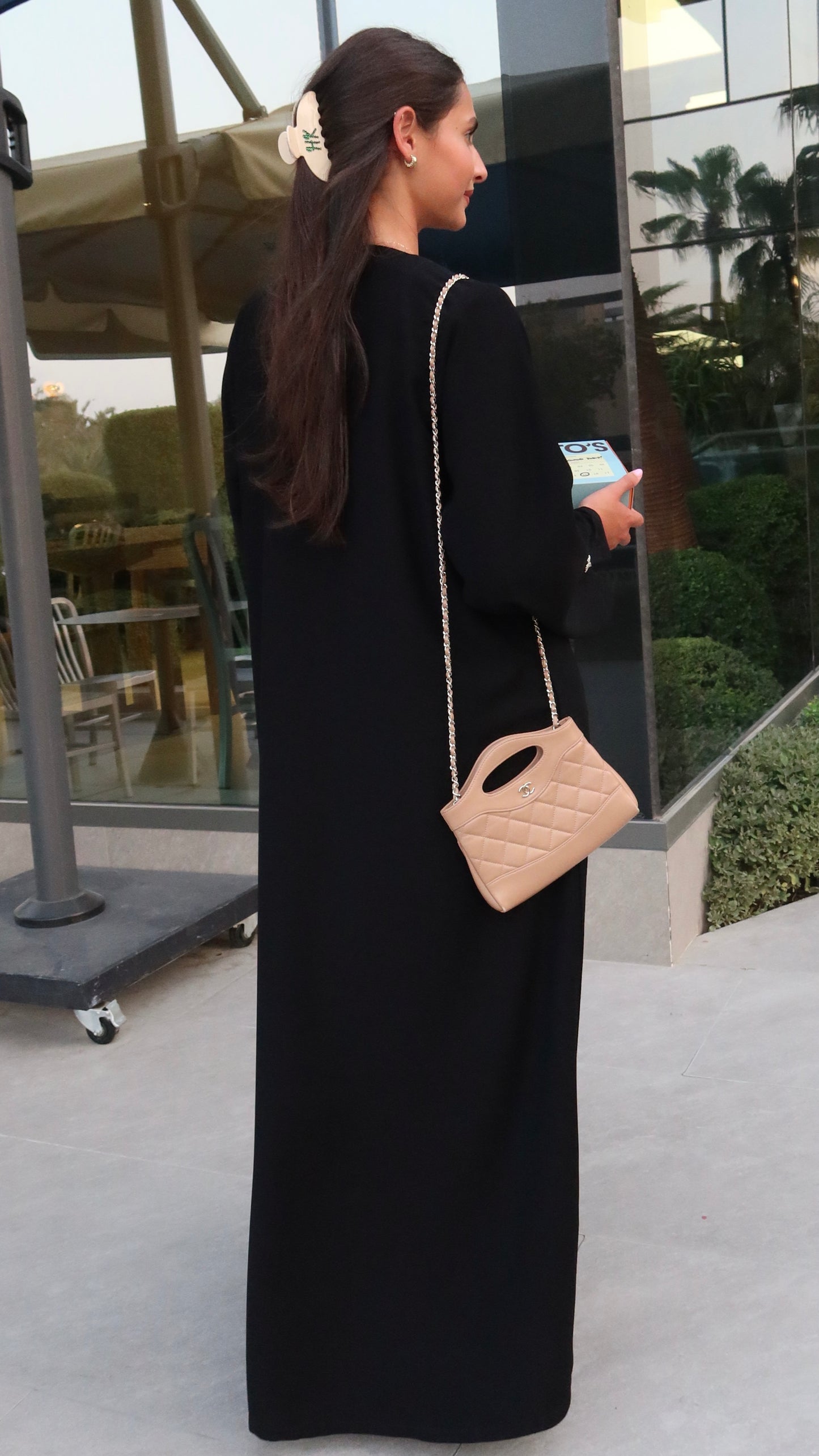 E137- Summer casual Black wrap abaya with Handwork ( Shaila not included)
