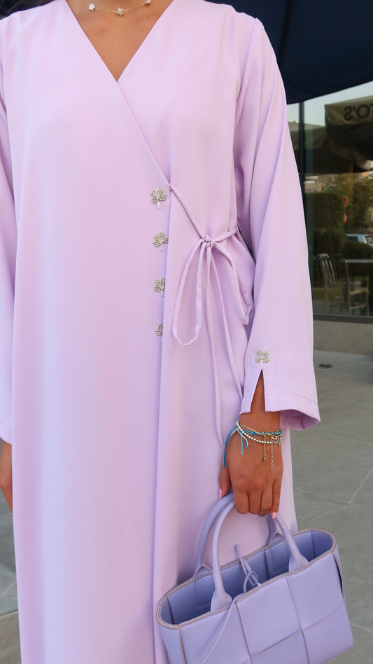 E138- Summer casual lavendar wrap abaya with Handwork