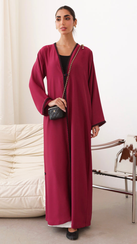 E98-Fuchsia with black lace abaya