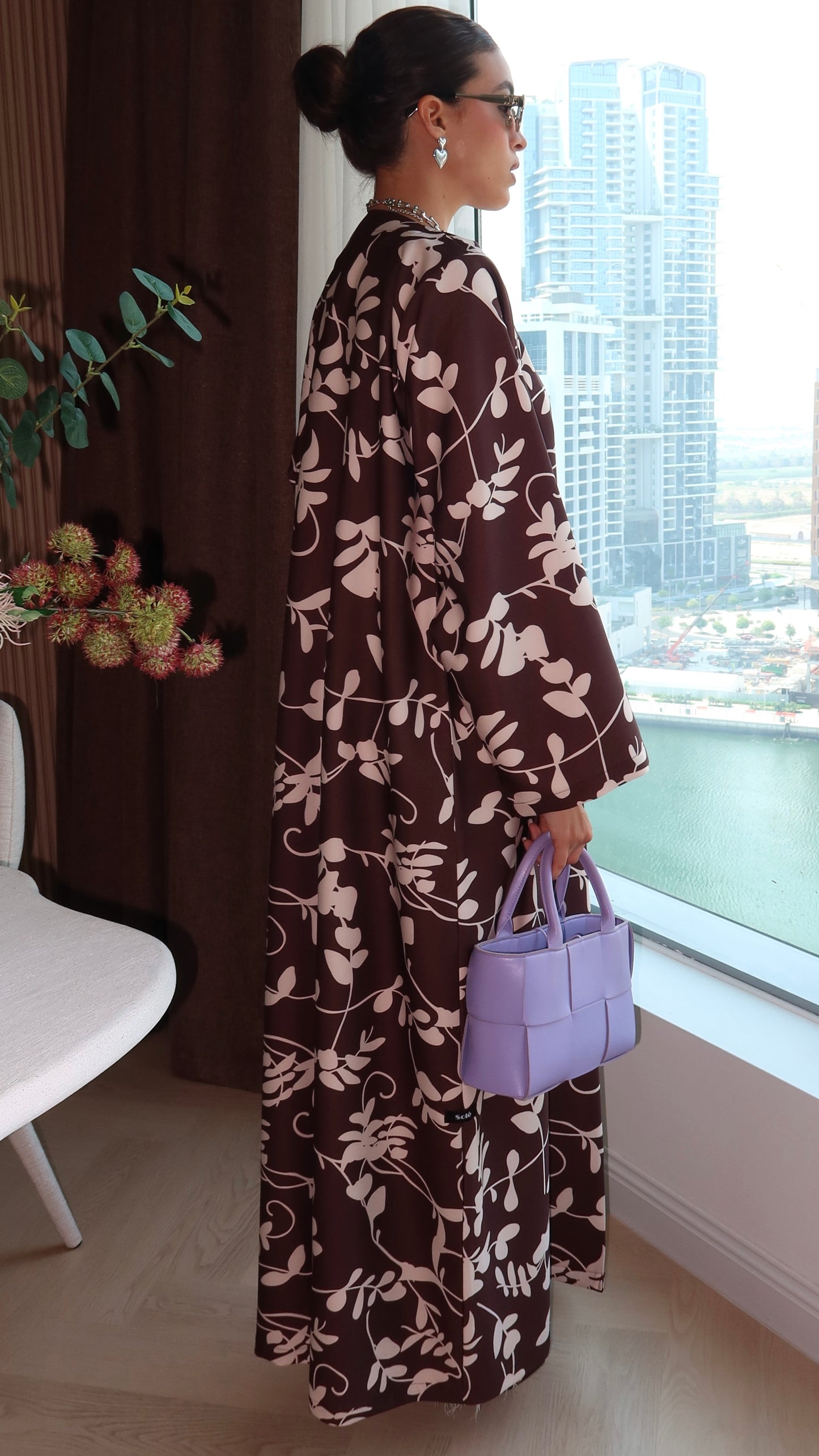 E79-Summary pattern abaya ( brown)