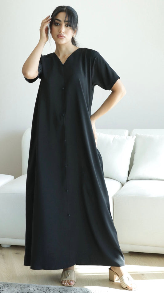 O47 Black Summery Crepe dress ( A-line )
