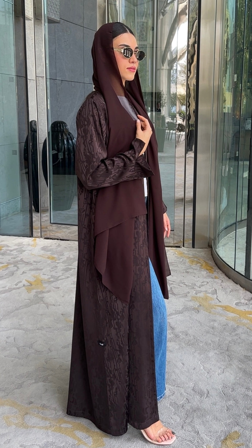 E141- Brown Jacquard abaya