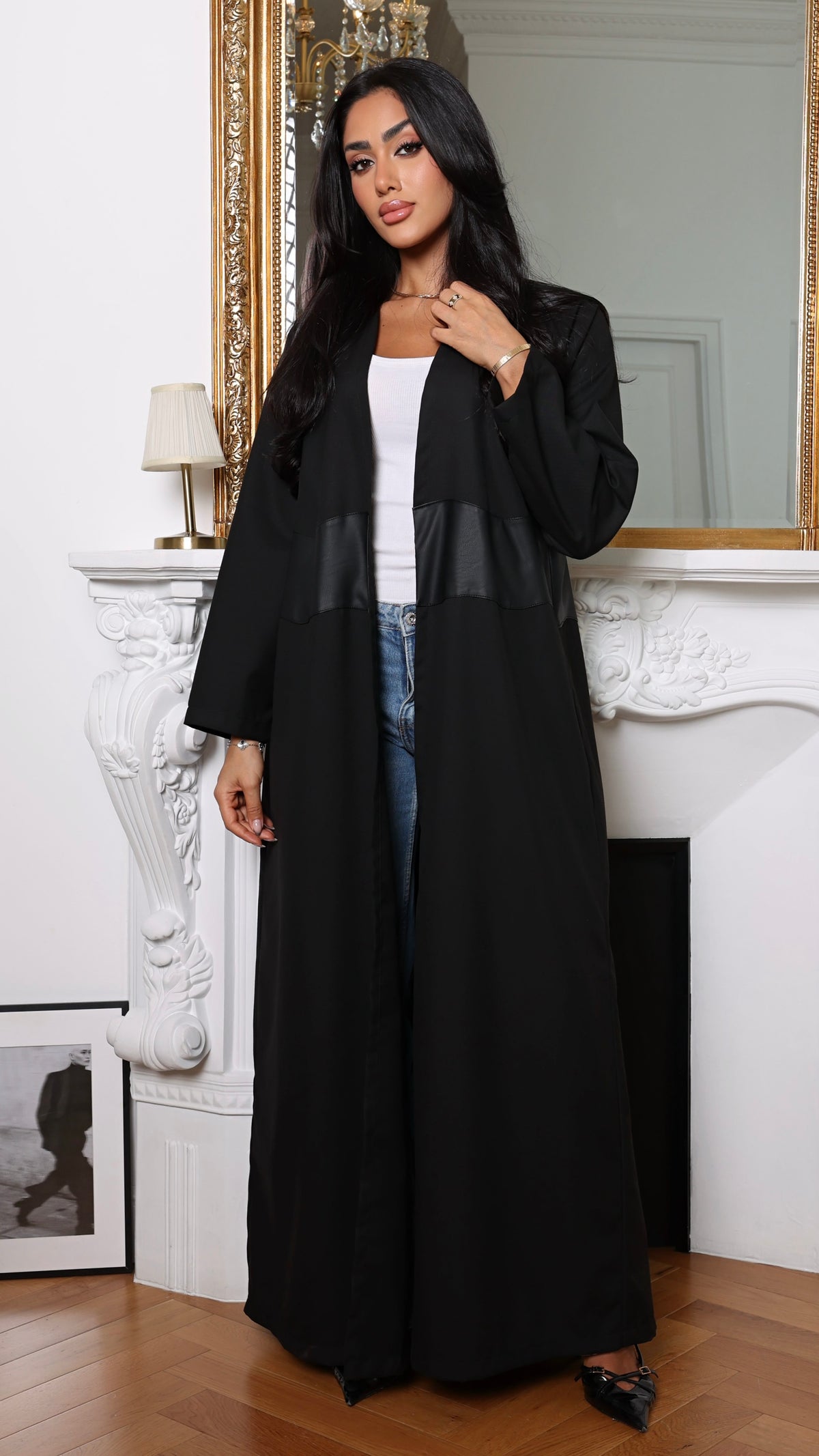 E143 - Black leather waves abaya (Shaila not included)