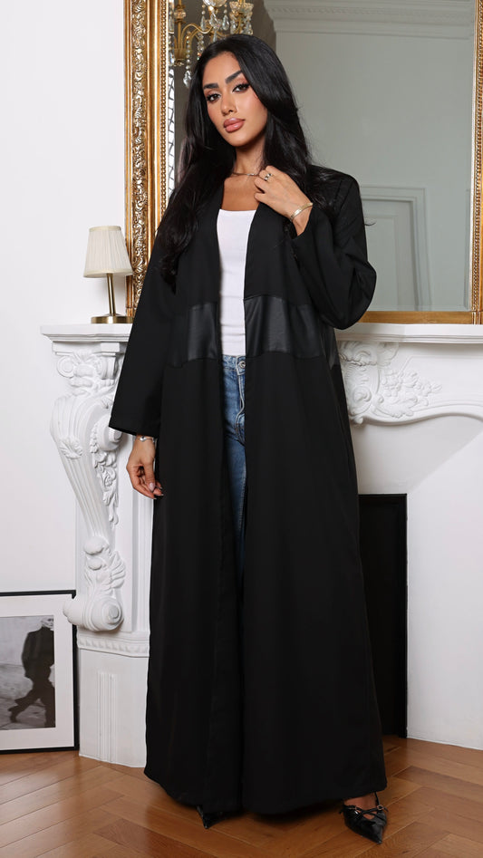 E143 - Black leather waves abaya (Shaila not included)