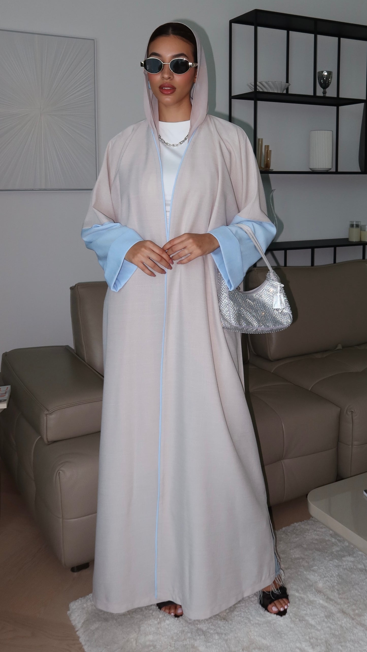 E77-Summary soft linen abaya ( blue)