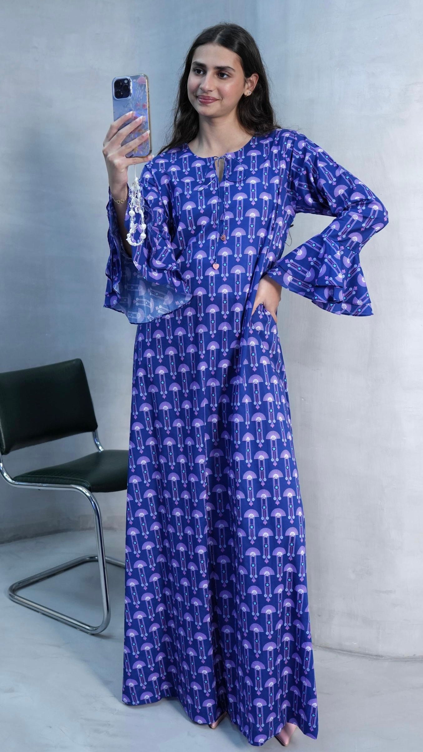 O68 Purple kaftan with heart letters charm ( Ready to Ship)