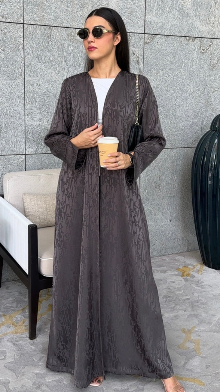 E140- Grey Jacquard abaya