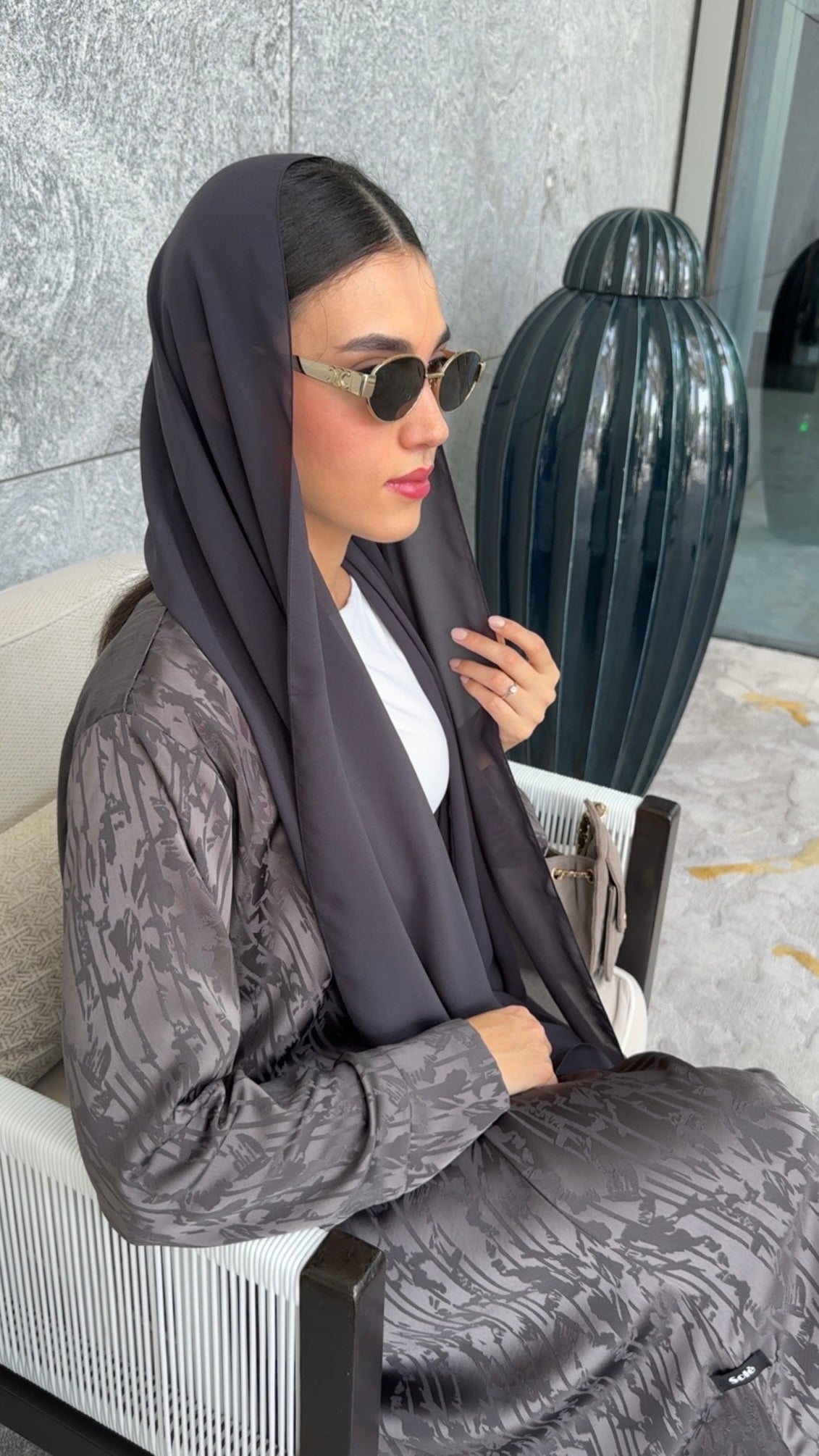 E140- Grey Jacquard abaya