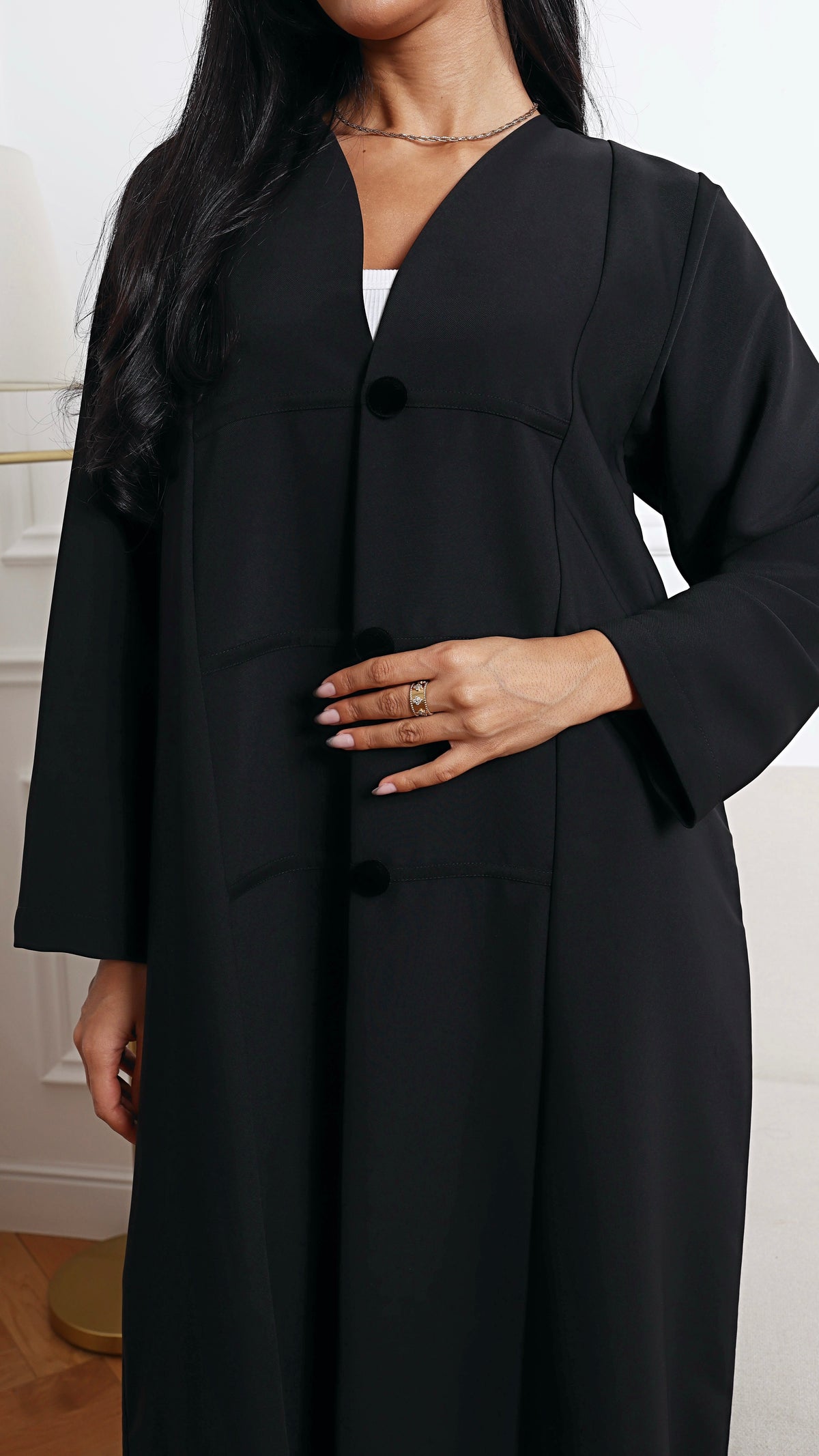 E147 - black velvet button abaya (Shaila not included)