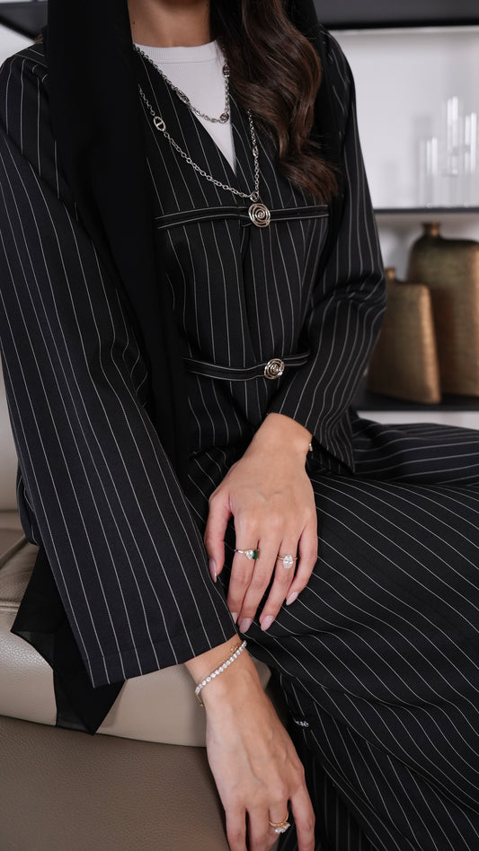 E110-Black Stripes fabric with buttons