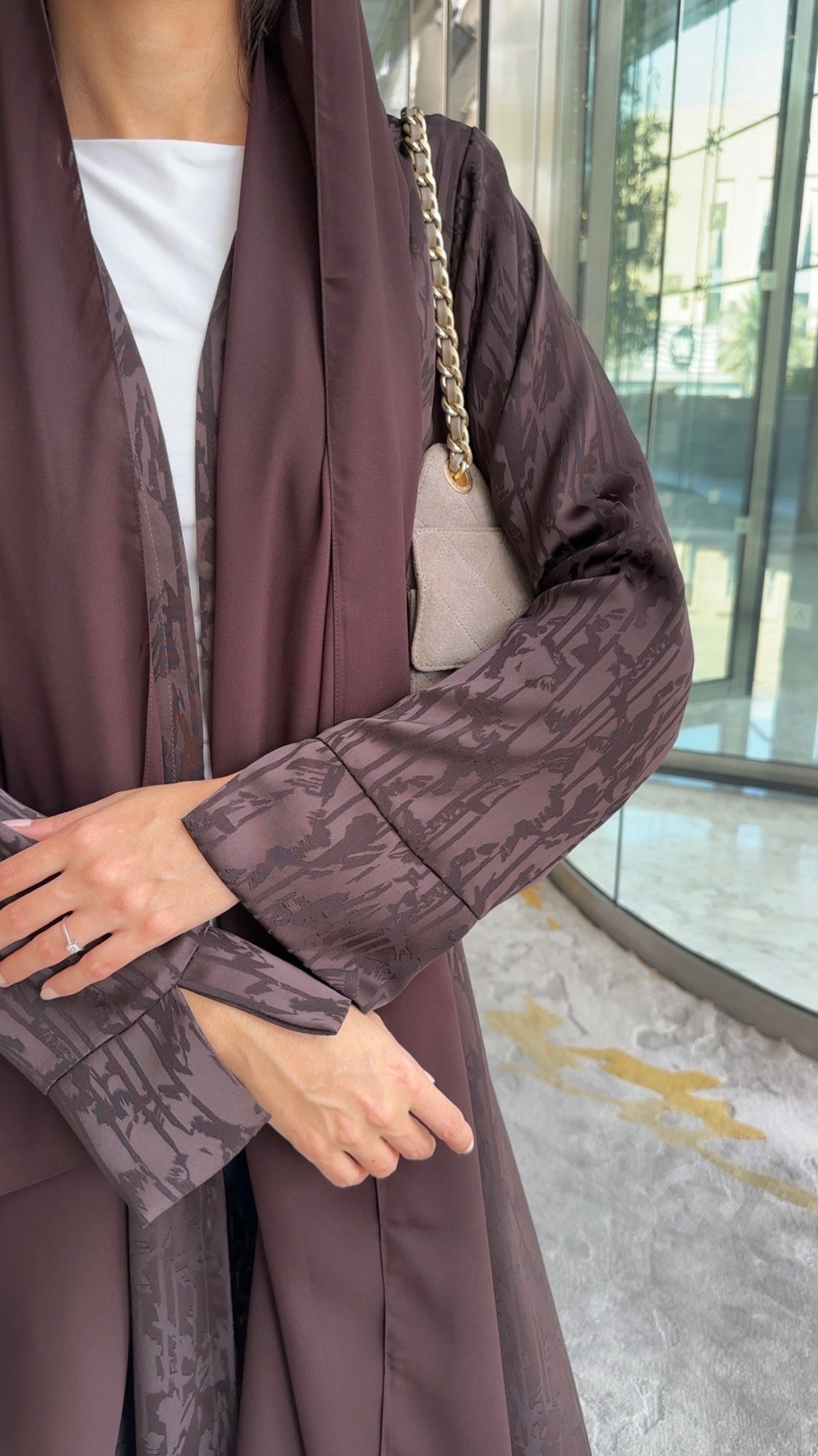 E141- Brown Jacquard abaya