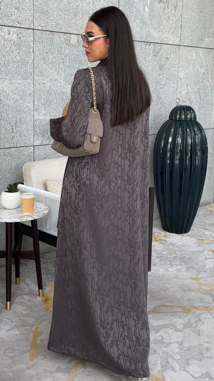 E140- Grey Jacquard abaya
