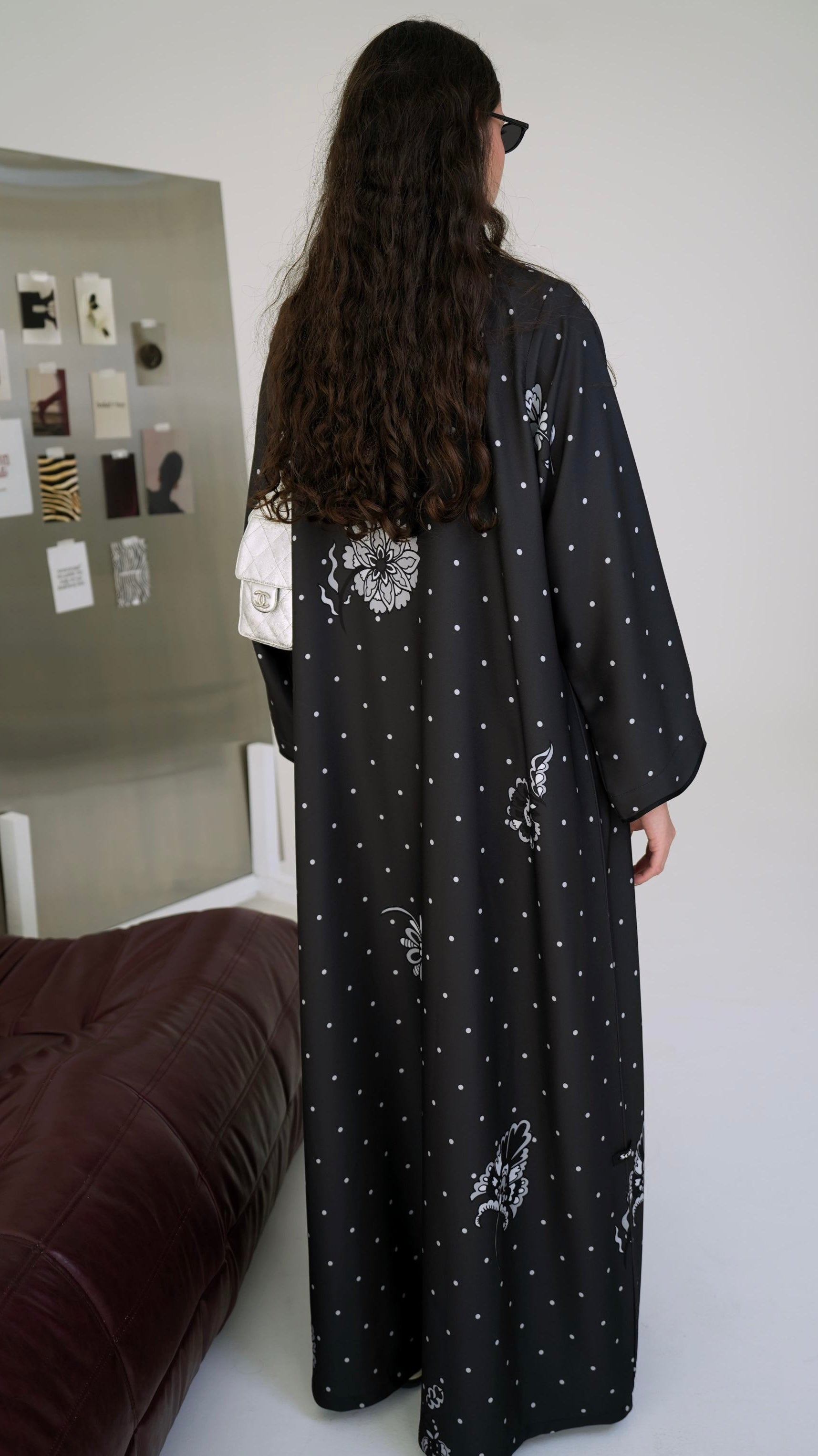 E101 polka dot floral black abaya ( Ready to Ship)