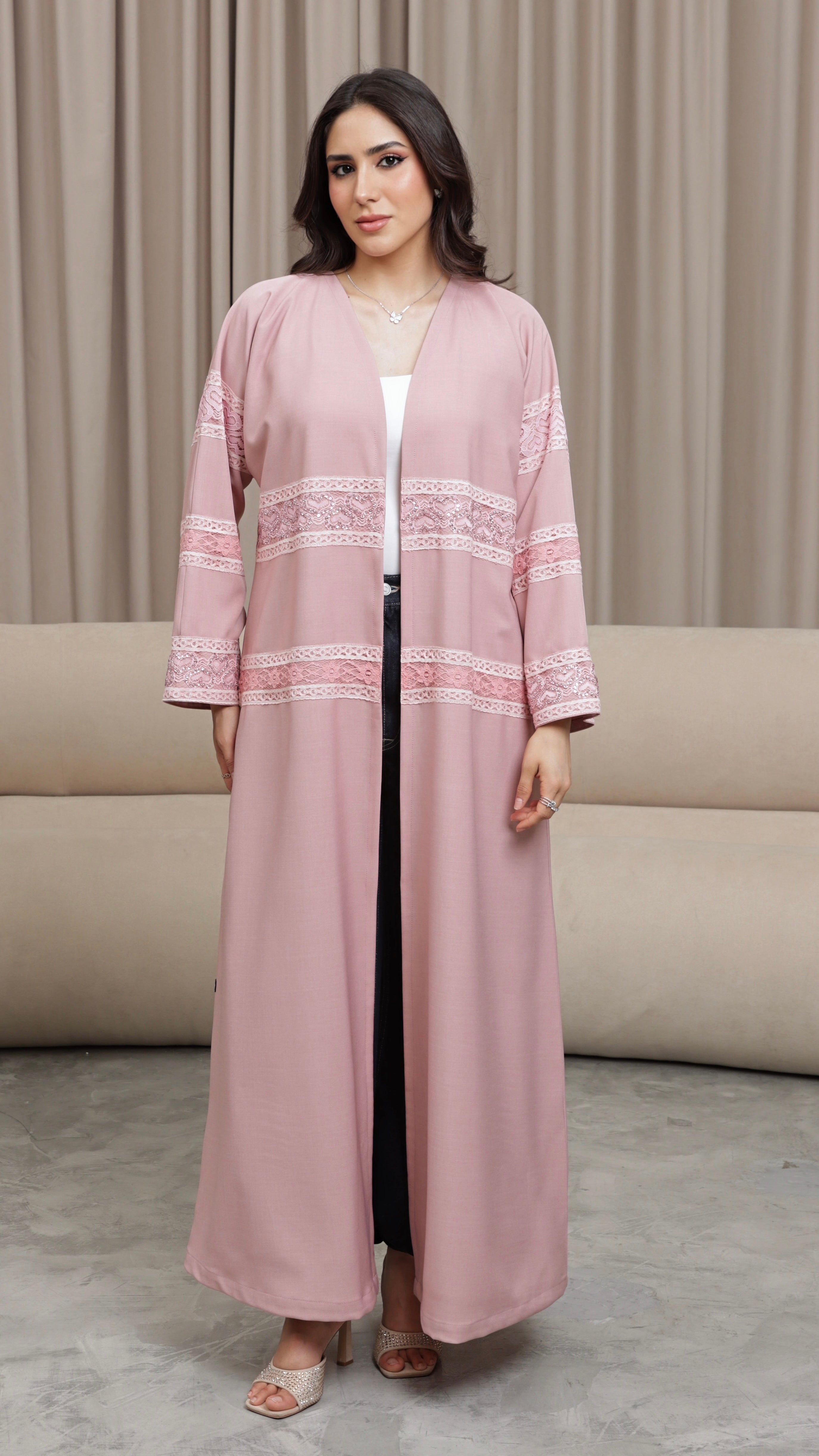 E113- Sparkling Heart Lace Abaya