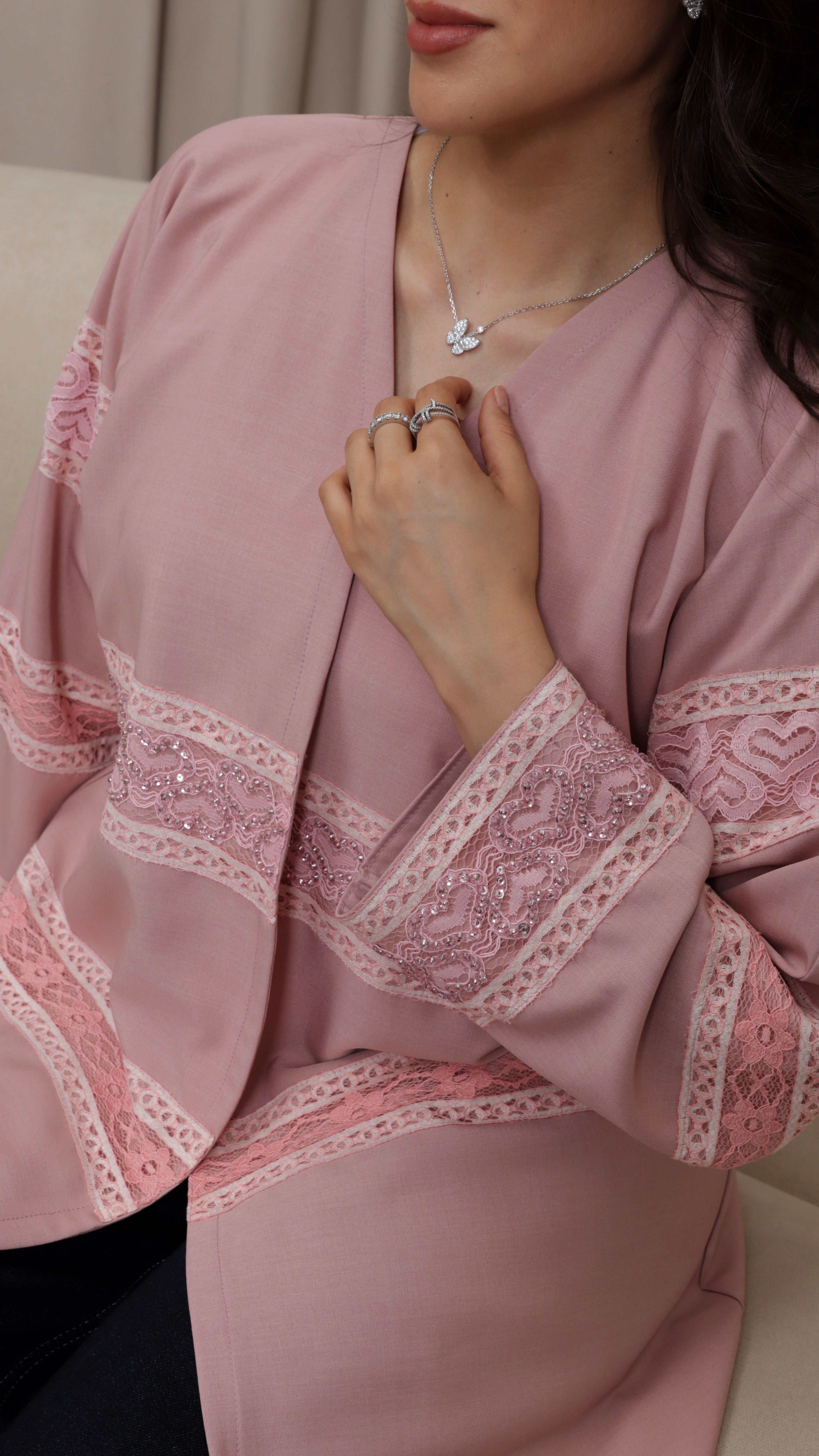 E113- Sparkling Heart Lace Abaya