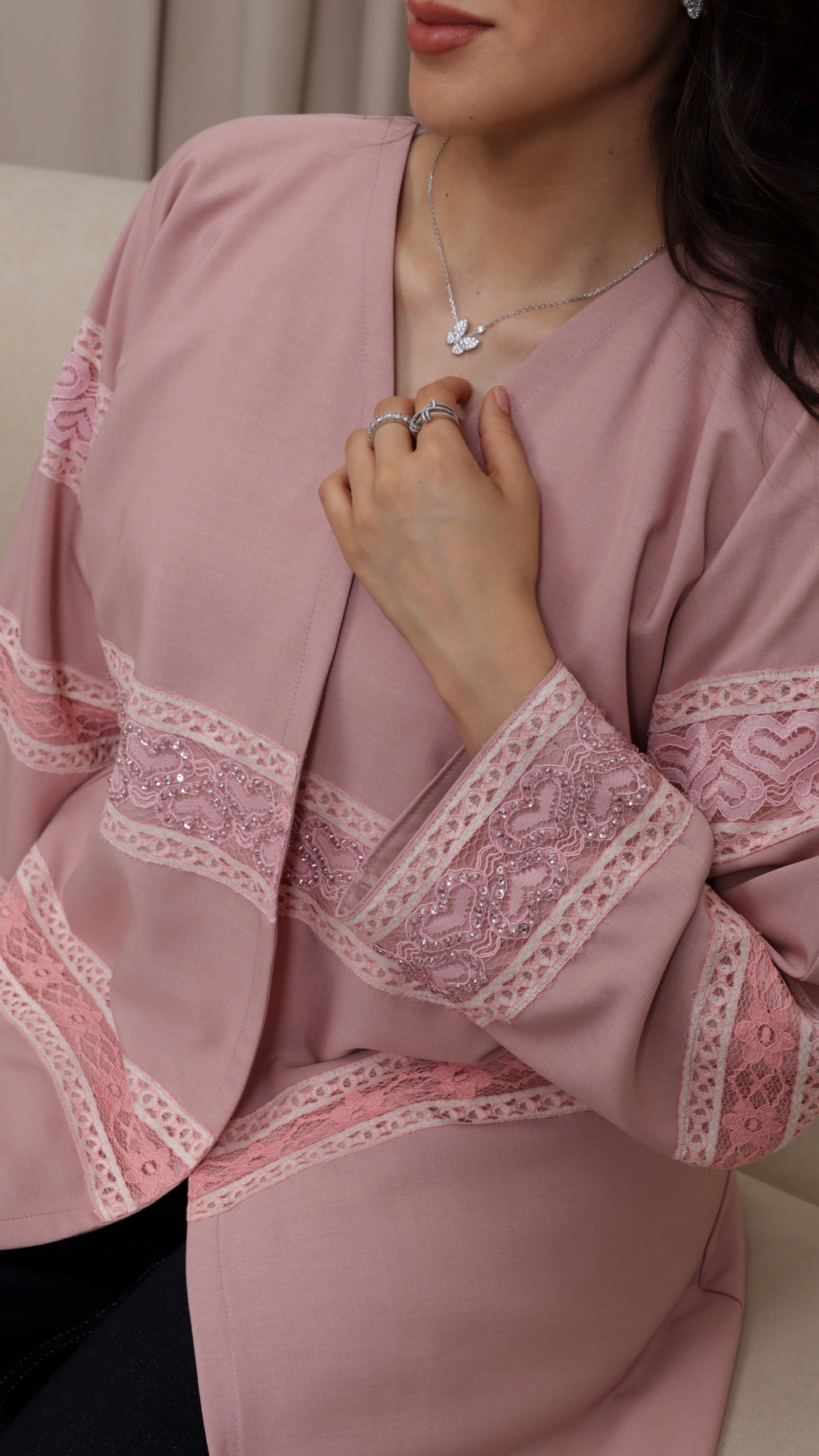 E113- Sparkling Heart Lace Abaya