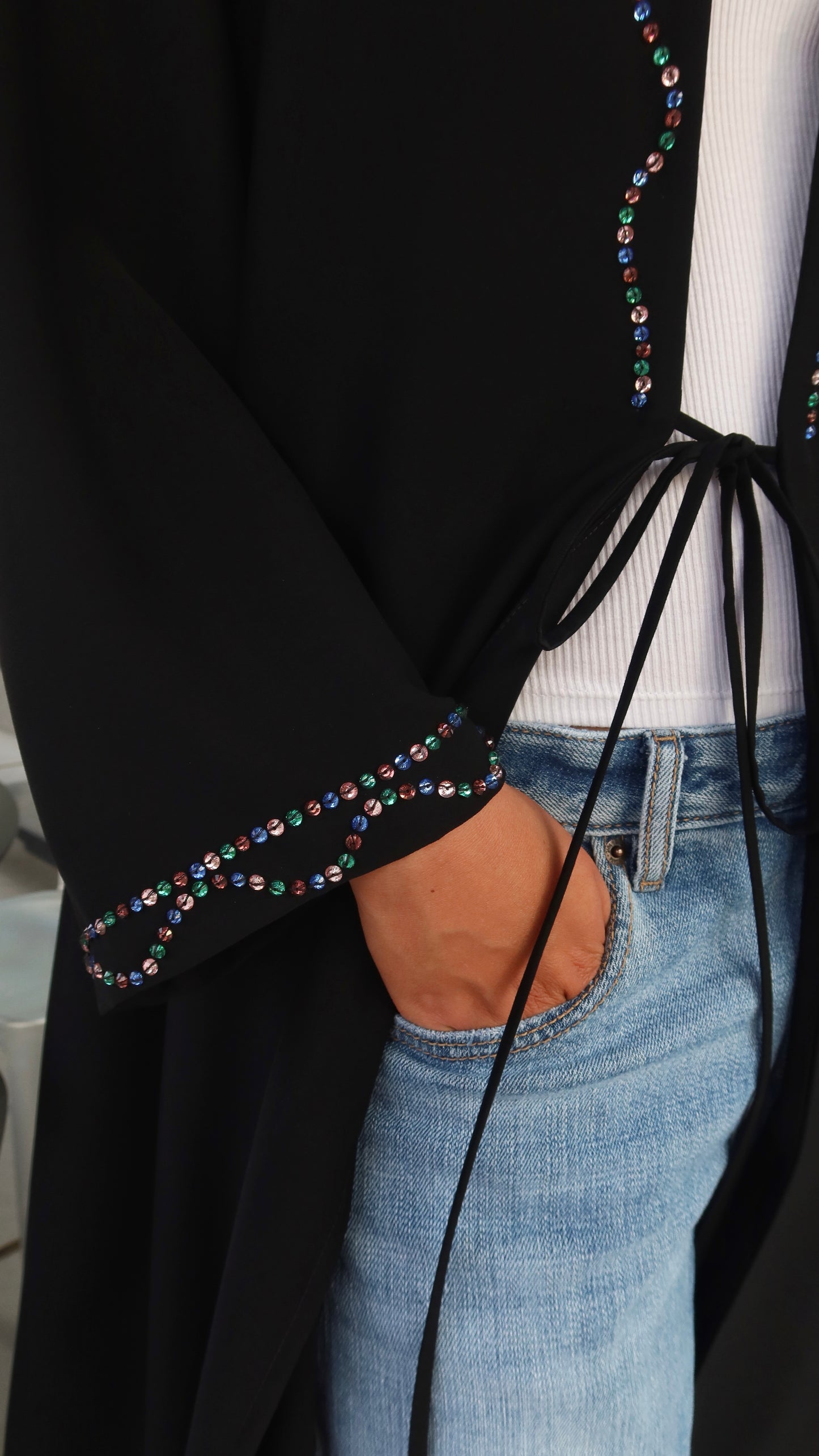 E133- Summer casual Black abaya with colored studs ( Shaila not included)